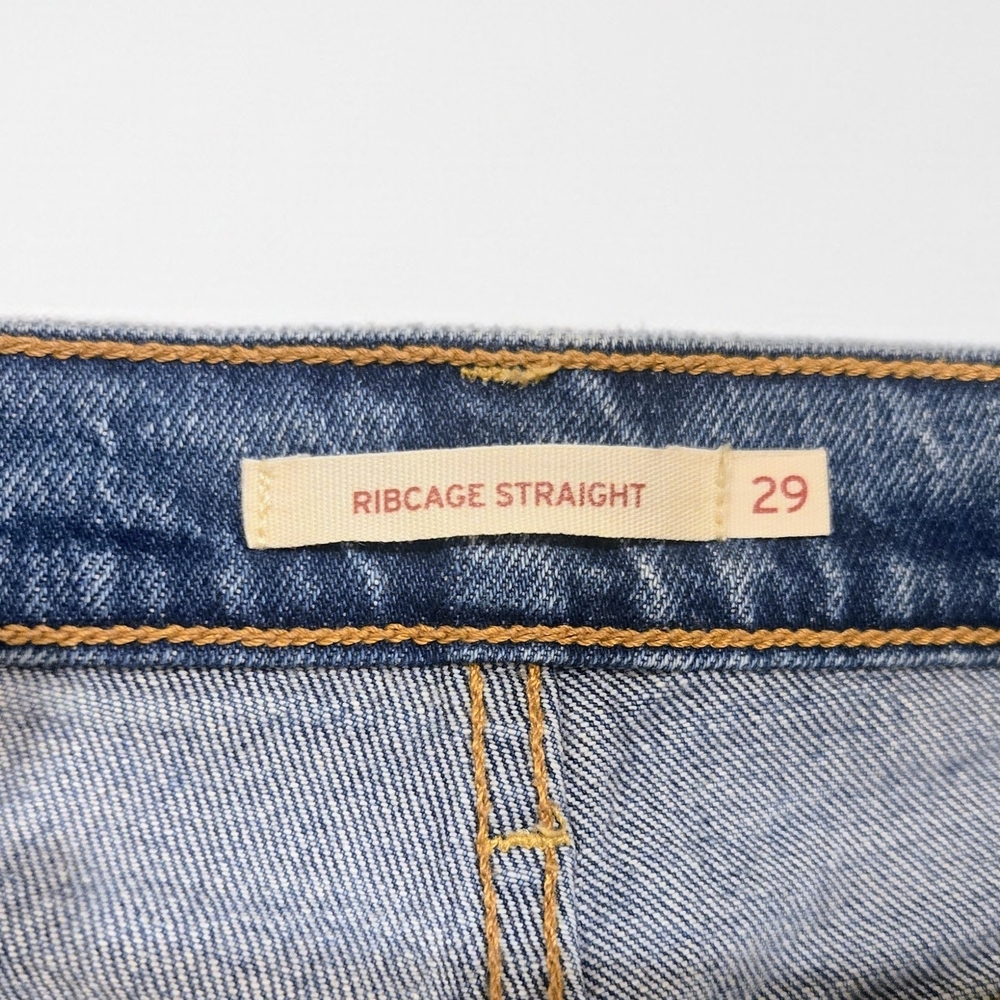 Levi’s Ribcage Straight Jeans Size 29 High Rise Button Fly Blue Denim Mom Jean - Picture 8 of 12